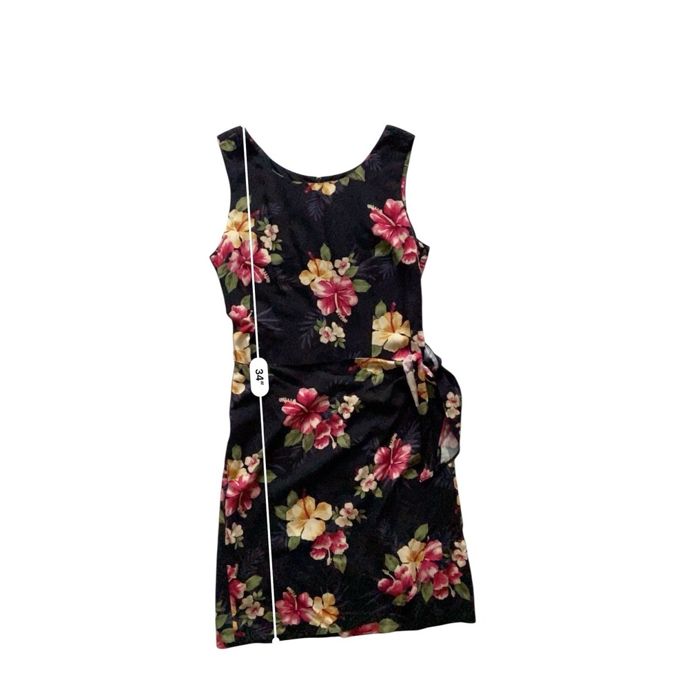 Vintage Iolani Womens Hawaiian Dress Size XS Black Floral Wrap Sleeveless Aloha - Picture 9 of 11